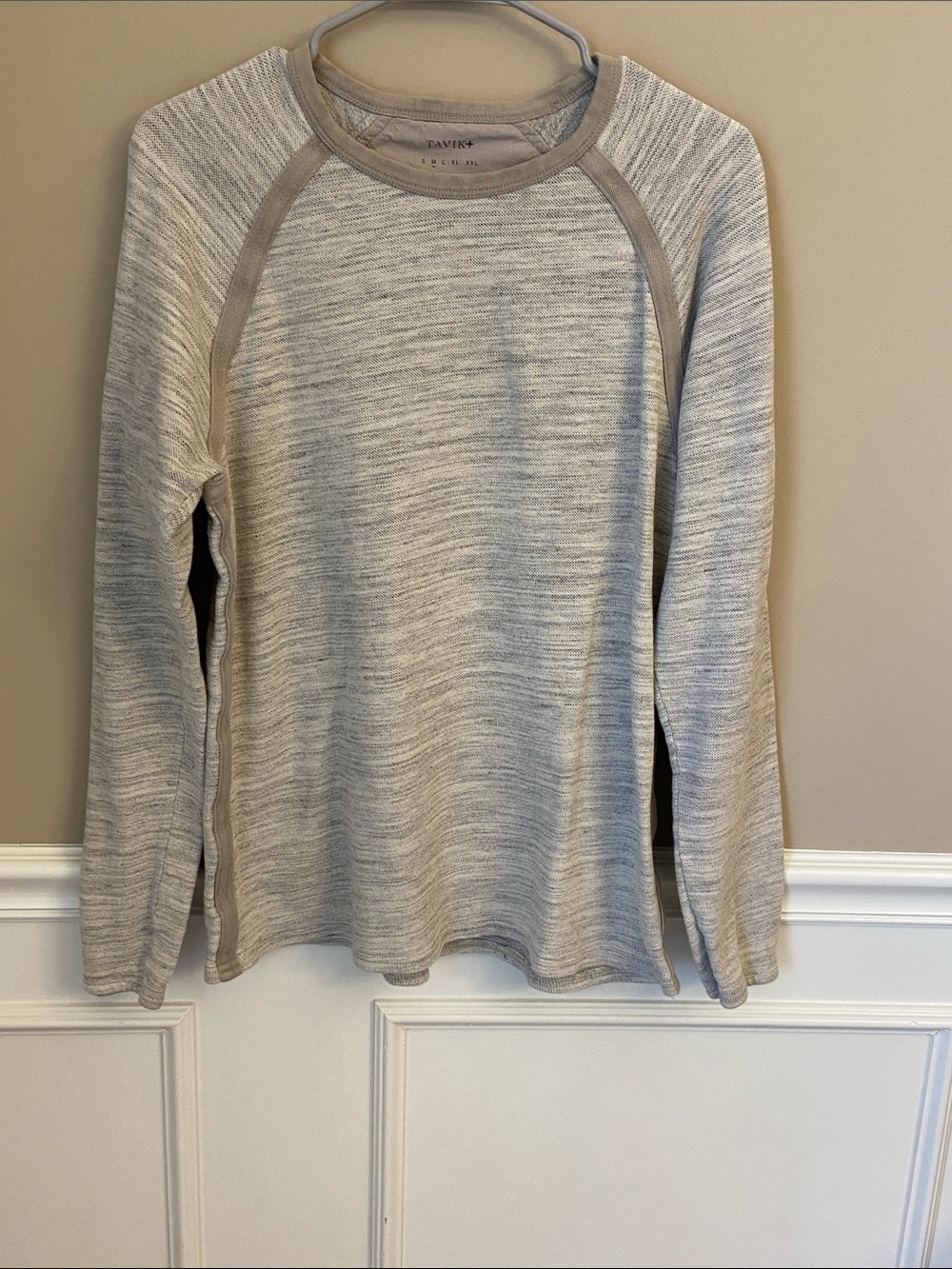 Tavik Men's Marled Light Gray and Beige Crewneck Pullover- Medium- Neutral